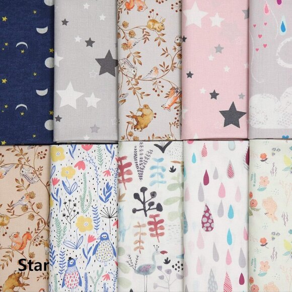10pcs Cotton Print Quilting Fabric Bundle in 06-Star Pattern, Quarter Size - Picture 2 of 7